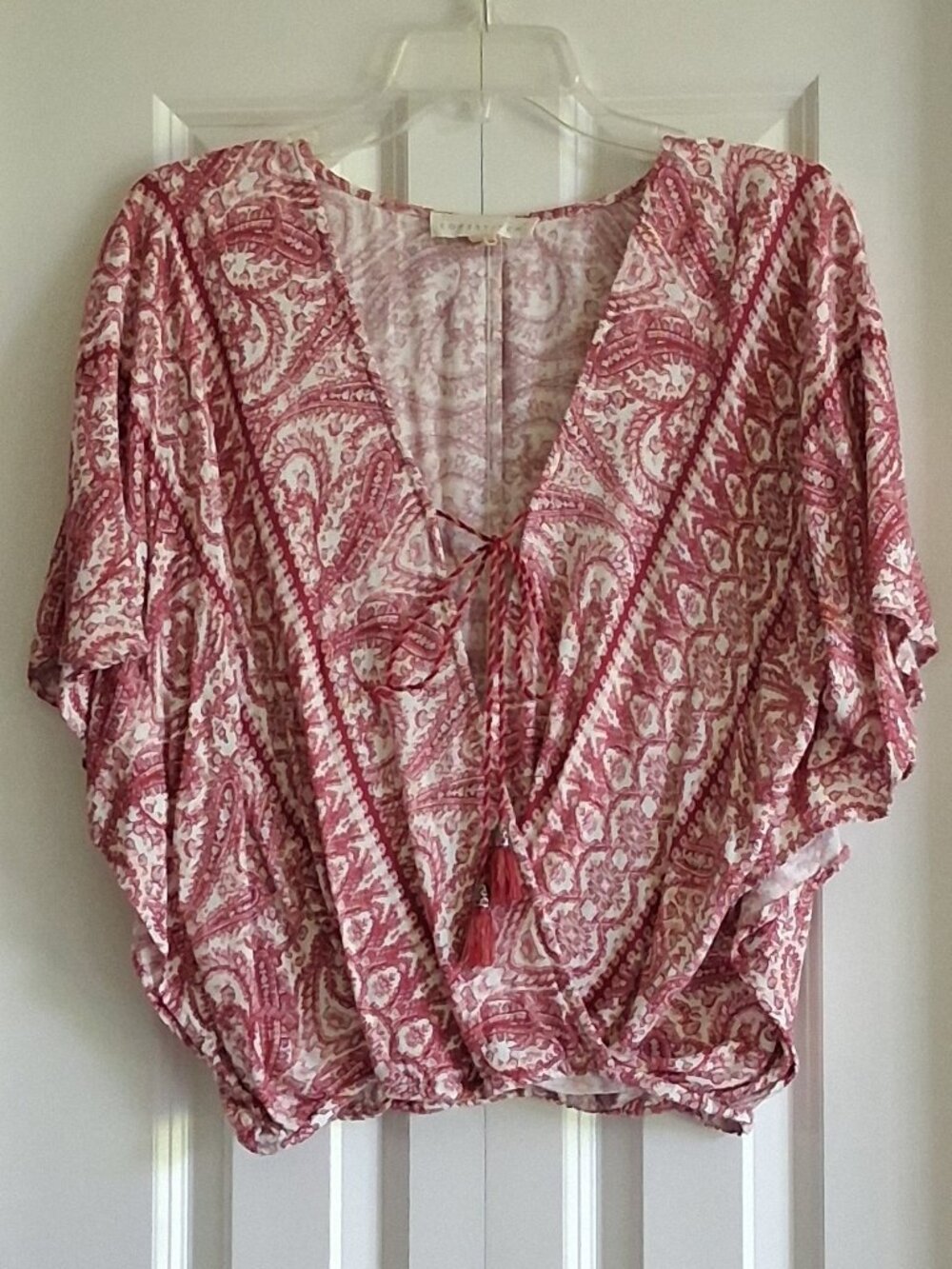 LoveStitch Jordana Bohemian Paisley Wrapped Crop Blouse Women's Size L